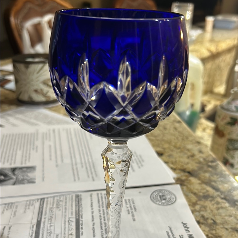 Elegant Blue Crystal Wine Glass